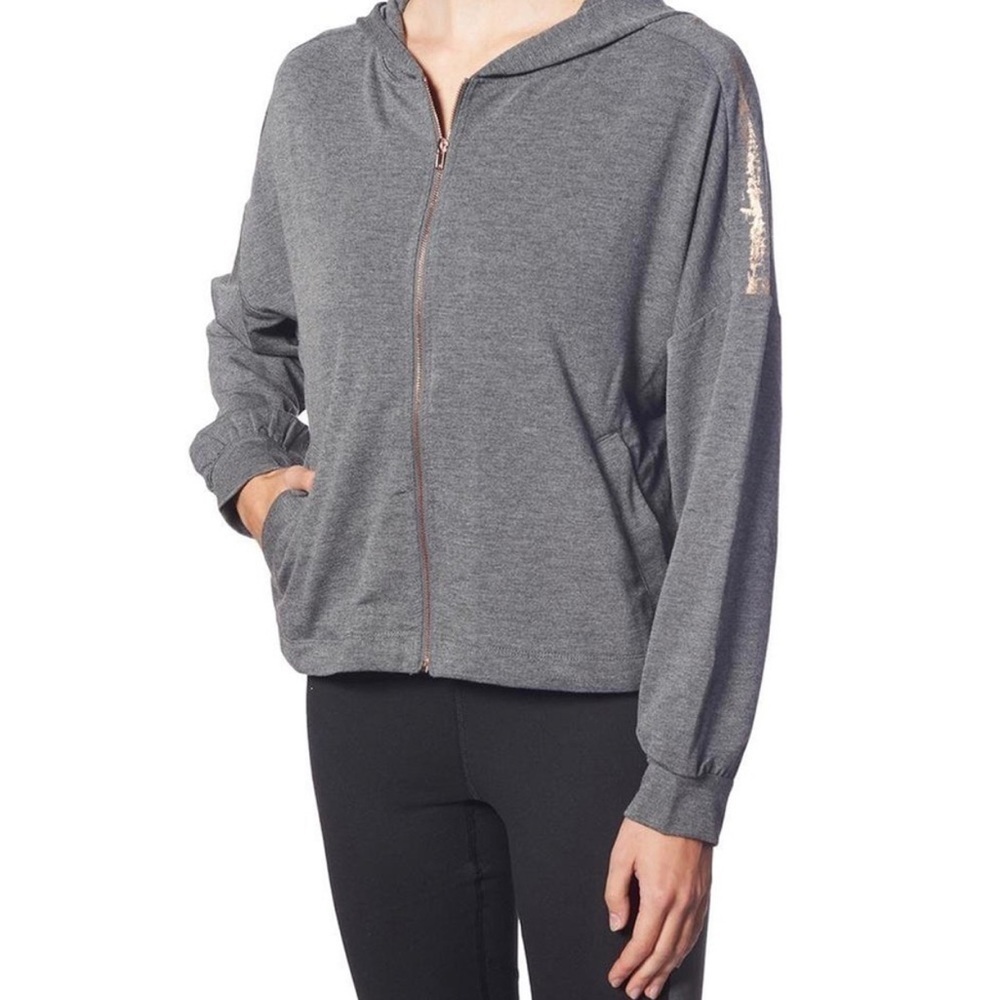 New Splendid Medium Gray Glitter Zip Up Hooded Jacket US M